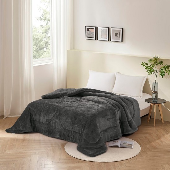 Κουβερτοπάπλωμα Με Sherpa Υπέρδιπλο Vienna Anthracite Embossed Flannel Fleece Anna Riska (220x240) 1Τεμ