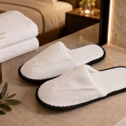 Παντόφλες Βελουτέ-Πετσετέ Σετ Ζεύγη White - Black Κλειστή - Πάχους 5,5mm Blanc de Blanc 100Τεμ