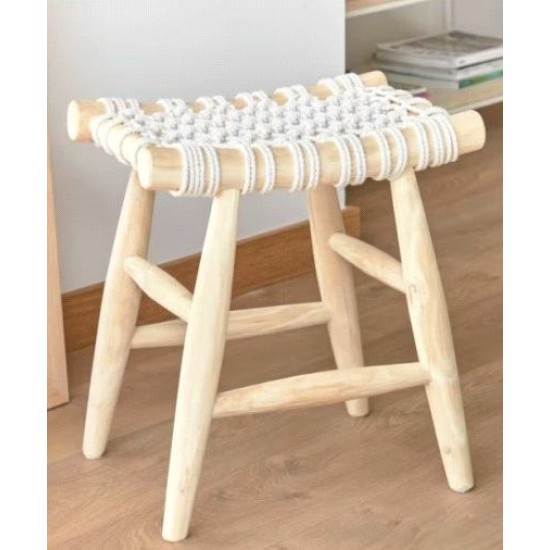 Ξύλινο Σκαμπό Macrame Natural Blanc de Blanc (45x32x45) 1Τεμ
