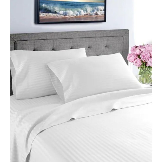 Σεντόνια Μονά Σετ Stripe TC300 White Satin Cotton Blanc de Blanc (175x280) 3Τεμ