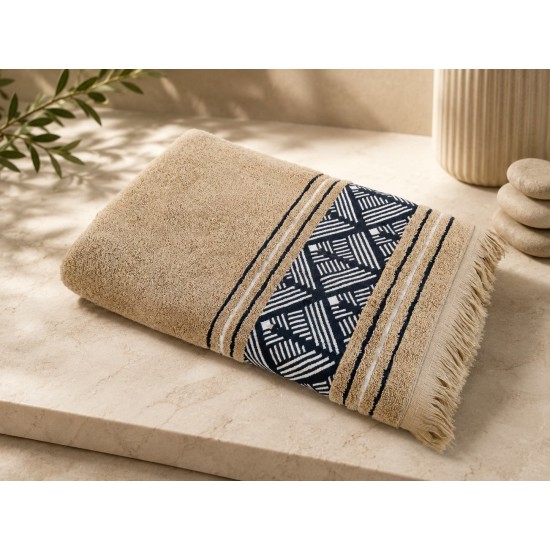Πετσέτα Πισίνας Πλάζ Ζακάρ Με Κρόσι 500gr/m2 Beige Cotton Blanc de Blanc (80x180) 1Τεμ