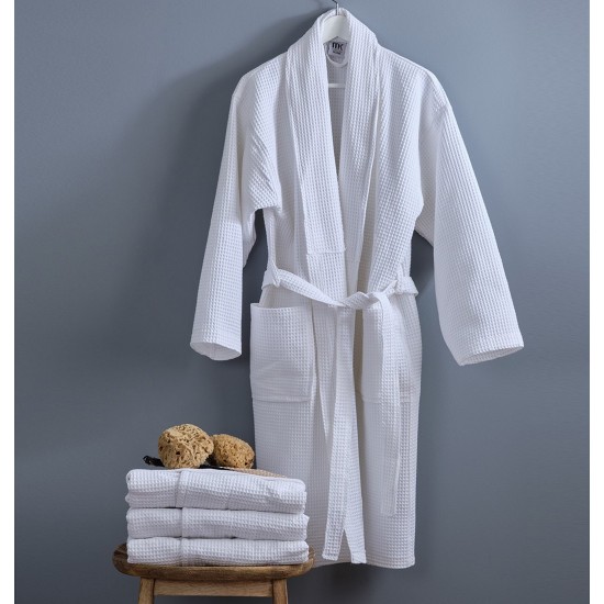 Μπουρνούζι Με Γιακά MK Pique White 280gsm Cotton Blanc de Blanc 1Τεμ