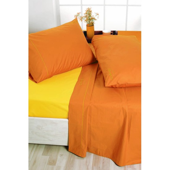 Κουβερλί Μονό Σετ Bicolour Percale Solid Orange-Yellow Carven Paris (160x240) 2Τεμ