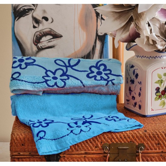 Πετσέτες Σετ All Time Floral Blue Cotton Cokitex 2Τεμ