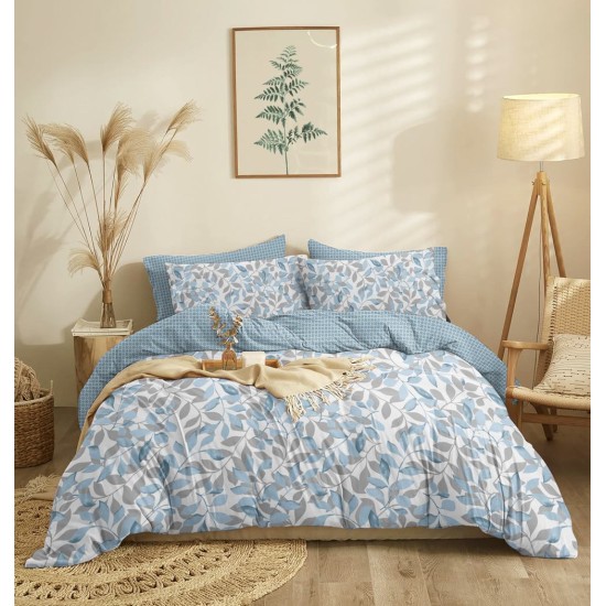 Σεντόνια Υπέρδιπλα Σετ Marta Filo Blue Polycotton Cokitex (170x200+30 ) Με Λάστιχο 4Τεμ