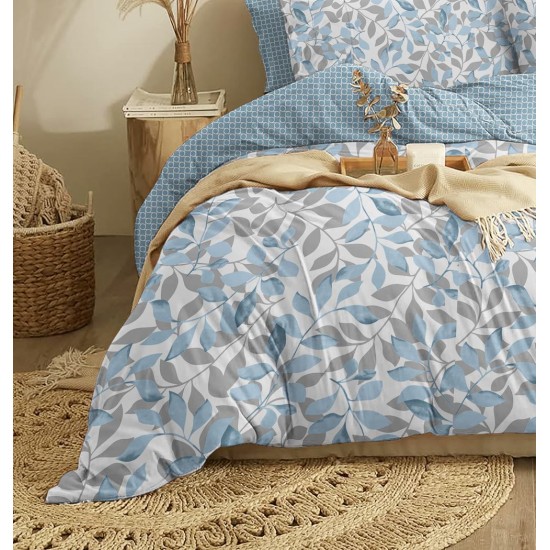Σεντόνια Υπέρδιπλα Σετ Marta Filo Blue Polycotton Cokitex (170x200+30 ) Με Λάστιχο 4Τεμ