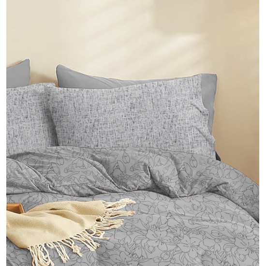 Σεντόνια Υπέρδιπλα Σετ Marta Eden Grey Polycotton Cokitex (170x200+30 ) Με Λάστιχο 4Τεμ