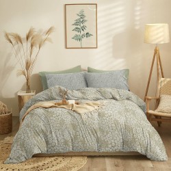 Σεντόνια King Σετ Marta Pansy Olive Polycotton Cokitex (210x200+30 ) Με Λάστιχο 4Τεμ
