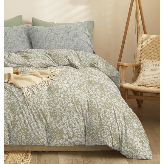 Σεντόνια Μονά Σετ Marta Pansy Olive Polycotton Cokitex (160x260) 3Τεμ