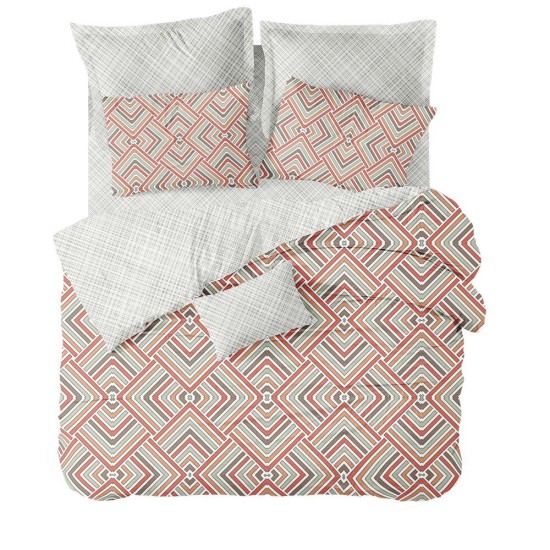 Σεντόνια King Σετ Luna Echo Orange Cotton Cokitex (205x220+30 ) Με Λάστιχο 4Τεμ