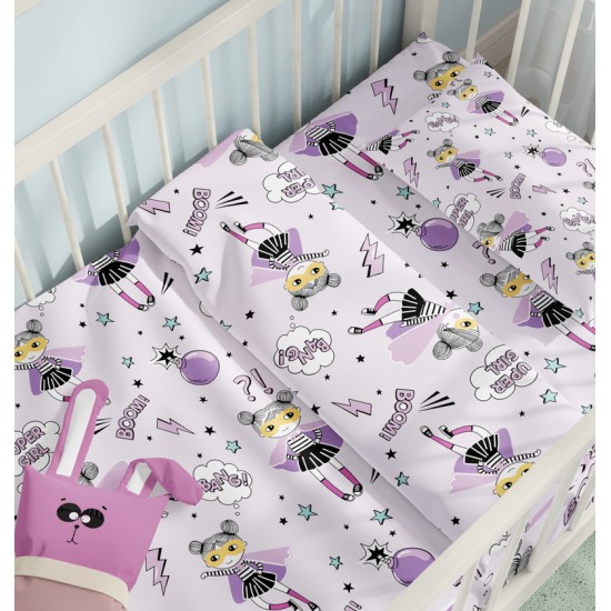 Σεντόνια Κούνιας Σετ Ballet Purple Cotton Cokitex (125x175) 3Τεμ