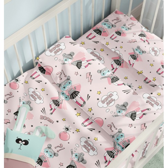 Σεντόνια Κούνιας Σετ Ballet Pink Cotton Cokitex (125x175) 3Τεμ