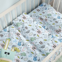 Σεντόνια Κούνιας Σετ Guitar Blue Cotton Cokitex (125x175) 3Τεμ