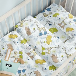 Σεντόνια Κούνιας Σετ Jungle Blue Cotton Cokitex (125x175) 3Τεμ