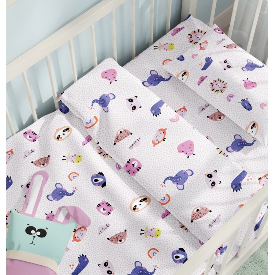 Σεντόνια Κούνιας Σετ Oasis Pink Cotton Cokitex (125x175) 3Τεμ
