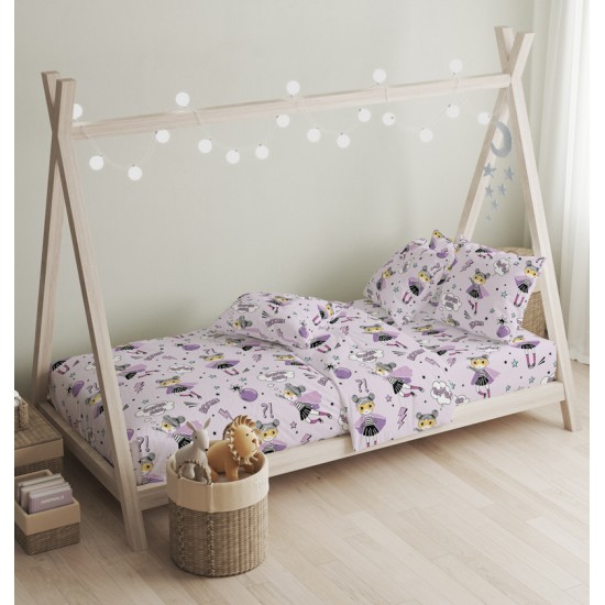 Σεντόνια Παιδικά Μονά Σετ Ballet Purple Cotton Cokitex (165x270) 3Τεμ