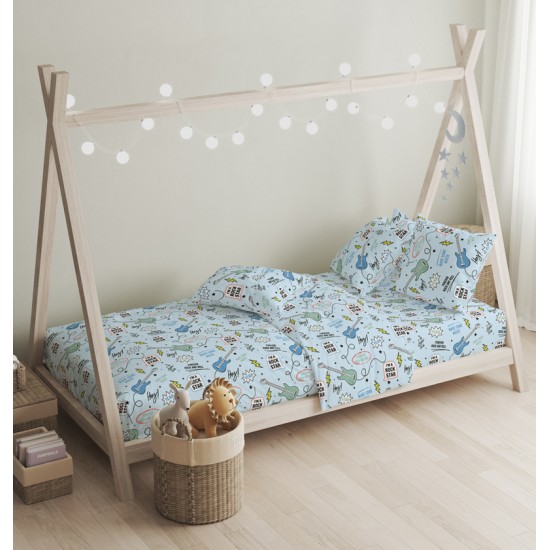 Πάπλωμα Παιδικό Μονό Σετ Guitar Blue Cotton Cokitex (160x240) 2Τεμ
