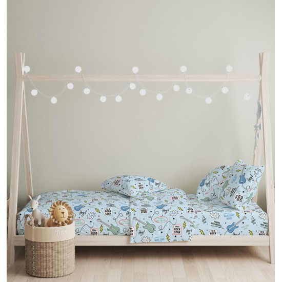 Πάπλωμα Παιδικό Μονό Σετ Guitar Blue Cotton Cokitex (160x240) 2Τεμ