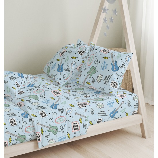 Πάπλωμα Παιδικό Μονό Σετ Guitar Blue Cotton Cokitex (160x240) 2Τεμ