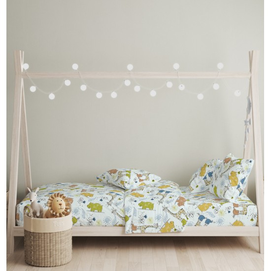 Πάπλωμα Παιδικό Μονό Σετ Jungle Blue Cotton Cokitex (160x240) 2Τεμ