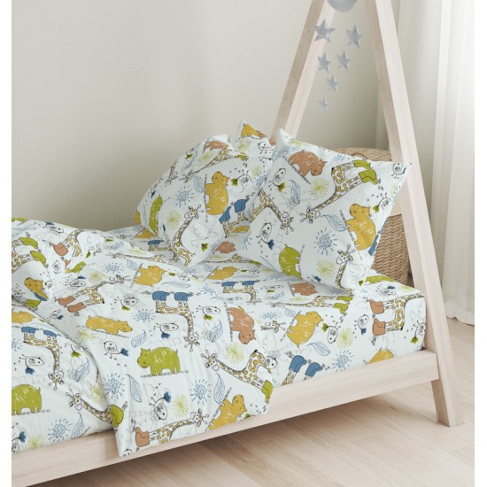 Πάπλωμα Παιδικό Μονό Σετ Jungle Blue Cotton Cokitex (160x240) 2Τεμ