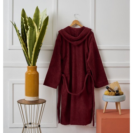 Μπουρνούζι Με Κουκούλα Bathrobes Pure Burgundy Cotton Cokitex 1Τεμ
