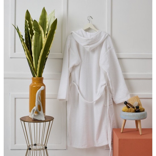 Μπουρνούζι Με Κουκούλα Bathrobes Pure White Cotton Cokitex 1Τεμ
