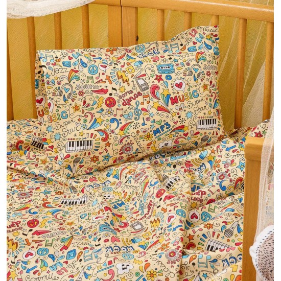 Σεντόνια Βρεφικά Κούνιας Σετ Baby Music Cotton Cokitex (120x160) 3Τεμ