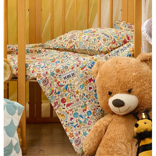 Σεντόνια Βρεφικά Κούνιας Σετ Baby Music Cotton Cokitex (120x160) 3Τεμ