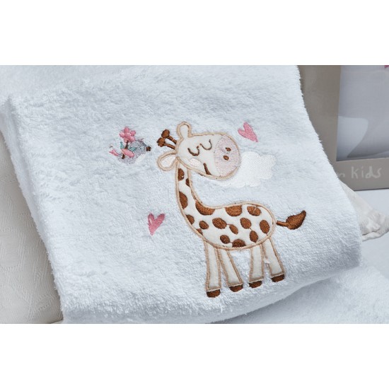 Πετσέτες Βρεφικές Με Κέντημα White Σετ Baby Girraffe Pink Cotton Cokitex 2Τεμ