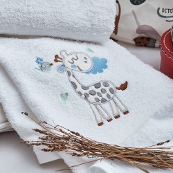 Πετσέτες Βρεφικές Με Κέντημα White Σετ Baby Girraffe Blue Cotton Cokitex 2Τεμ
