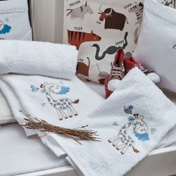 Πετσέτες Βρεφικές Με Κέντημα White Σετ Baby Girraffe Blue Cotton Cokitex 2Τεμ