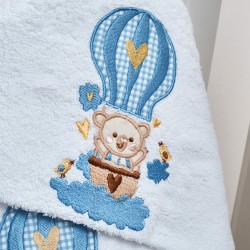 Πετσέτες Βρεφικές Με Κέντημα Ecru Σετ Baby Ballon Blue Cotton Cokitex 2Τεμ