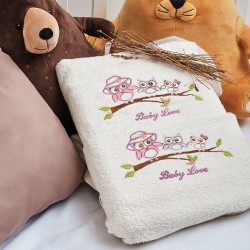 Πετσέτες Βρεφικές Με Κέντημα Ecru Σετ Baby Owl Pink Cotton Cokitex 2Τεμ