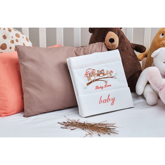 Πετσέτες Βρεφικές Με Κέντημα White Σετ Baby Owl Apricot Cotton Cokitex 2Τεμ