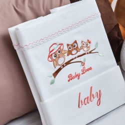 Σεντόνια Βρεφικά Με Κέντημα Κούνιας Σετ Baby Owl Apricot Cotton Cokitex (120x160) 3Τεμ