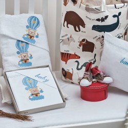 Πετσέτες Βρεφικές Με Κέντημα Ecru Σετ Baby Ballon Blue Cotton Cokitex 2Τεμ