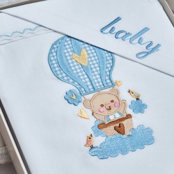 Σεντόνια Βρεφικά Με Κέντημα Κούνιας Σετ Baby Ballon Blue Cotton Cokitex (120x160) 3Τεμ