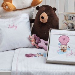 Σεντόνια Βρεφικά Με Κέντημα Κούνιας Σετ Baby Ballon Pink Cotton Cokitex (120x160) 3Τεμ