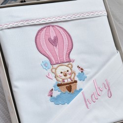 Σεντόνια Βρεφικά Με Κέντημα Κούνιας Σετ Baby Ballon Pink Cotton Cokitex (120x160) 3Τεμ