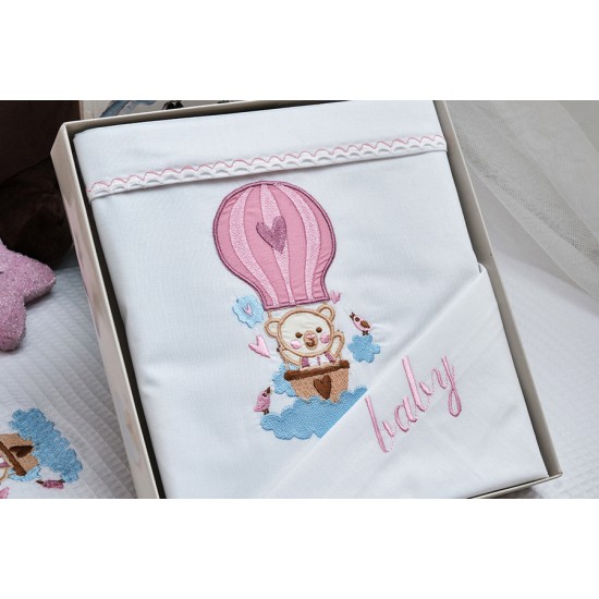 Σεντόνια Βρεφικά Με Κέντημα Κούνιας Σετ Baby Ballon Pink Cotton Cokitex (120x160) 3Τεμ Σεντόνια Βρεφικά Με Κέντημα Κούνιας Σετ Baby Ballon Pink Cotton Cokitex (120x160) 3Τεμ