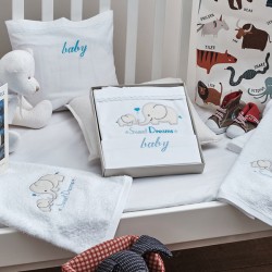 Πετσέτες Βρεφικές Με Κέντημα Ecru Σετ Baby Elephant Blue Cotton Cokitex 2Τεμ