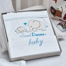 Σεντόνια Βρεφικά Με Κέντημα Κούνιας Σετ Baby Elephant Blue Cotton Cokitex (120x160) 3Τεμ