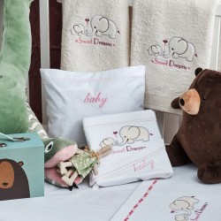 Πετσέτες Βρεφικές Με Κέντημα White Σετ Baby Elephant Pink Cotton Cokitex 2Τεμ