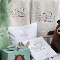 Σεντόνια Βρεφικά Με Κέντημα Κούνιας Σετ Baby Elephant Pink Cotton Cokitex (120x160) 3Τεμ