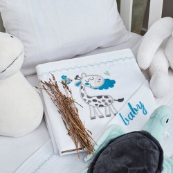 Σεντόνια Βρεφικά Με Κέντημα Κούνιας Σετ Baby Girraffe Blue Cotton Cokitex (120x160) 3Τεμ