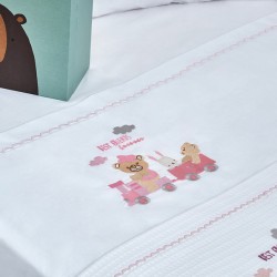 Πετσέτες Βρεφικές Με Κέντημα White Σετ Baby Train Pink Cotton Cokitex 2Τεμ
