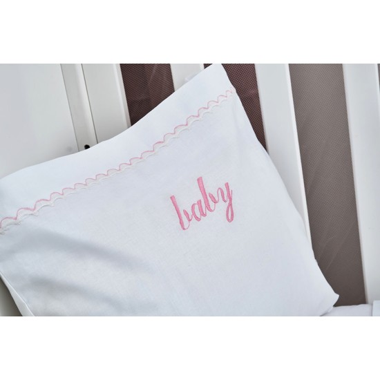 Σεντόνια Βρεφικά Με Κέντημα Κούνιας Σετ Baby Train Pink Cotton Cokitex (120x160) 3Τεμ