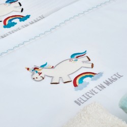 Σεντόνια Βρεφικά Με Κέντημα Κούνιας Σετ Baby Unicorn Blue Cotton Cokitex (120x160) 3Τεμ