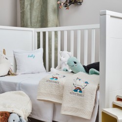 Πετσέτες Βρεφικές Με Κέντημα Ecru Σετ Baby Unicorn Blue Cotton Cokitex 2Τεμ